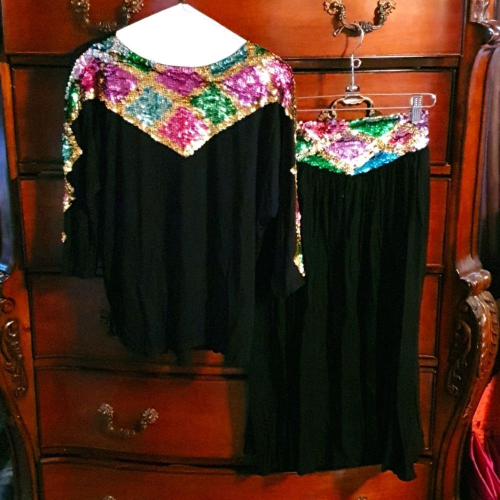 Vtg Everything That Glitters 2pc Skirtset sz M